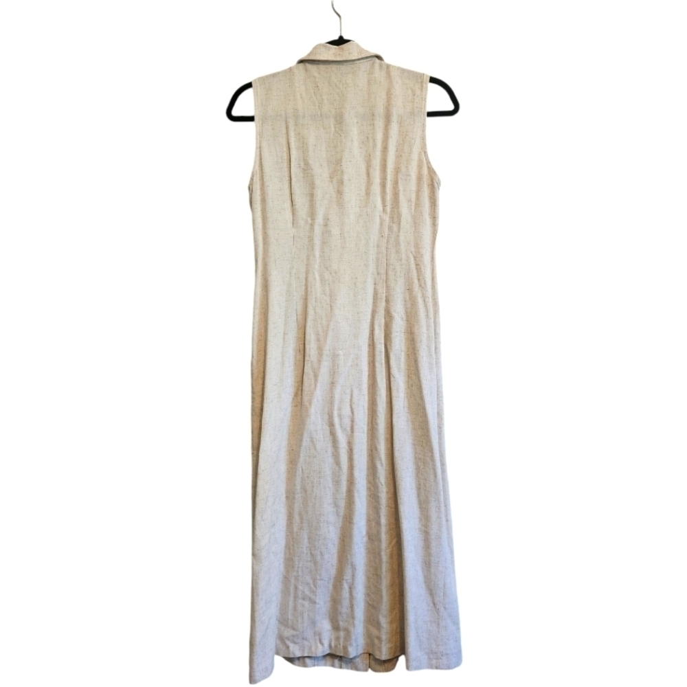 VINTAGE SCARLETT LINEN BLEND MIDI CREAM BUTTON FRONT DRESS SIZE 6 - Picture 3 of 8